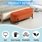 Banc de rangement ottoman en velours avec charnière de sécurité et pieds en métal