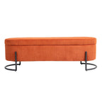 Banc de rangement ottoman en velours avec charnière de sécurité et pieds en métal