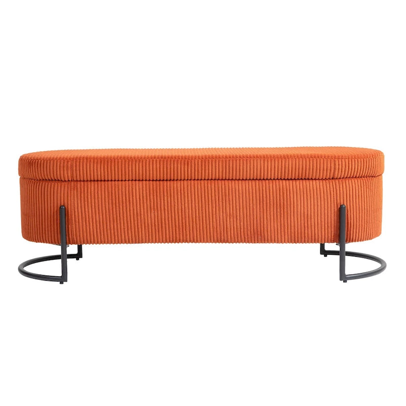 Banc de rangement ottoman en velours avec charnière de sécurité et pieds en métal