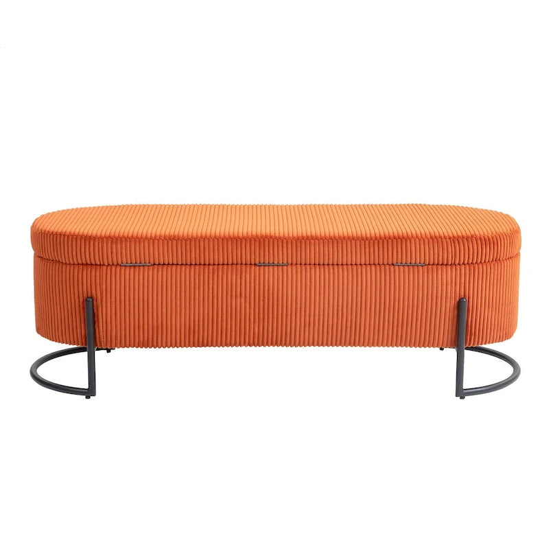 Banc de rangement ottoman en velours avec charnière de sécurité et pieds en métal
