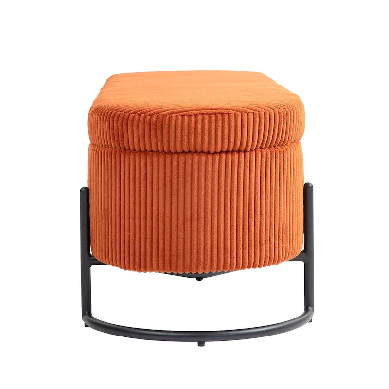 Banc de rangement ottoman en velours avec charnière de sécurité et pieds en métal