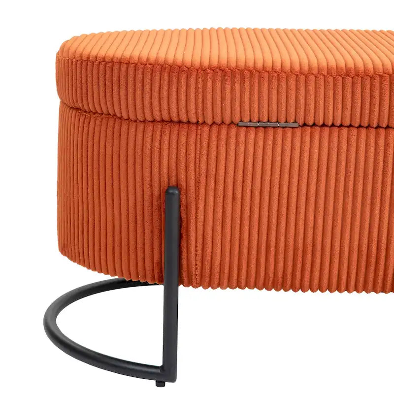 Banc de rangement ottoman en velours avec charnière de sécurité et pieds en métal