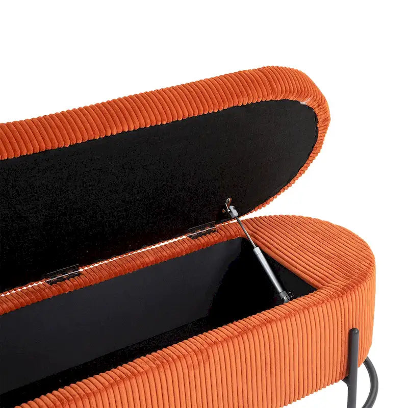 Banc de rangement ottoman en velours avec charnière de sécurité et pieds en métal