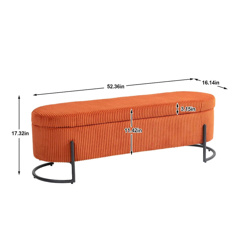 Banc de rangement ottoman en velours avec charnière de sécurité et pieds en métal