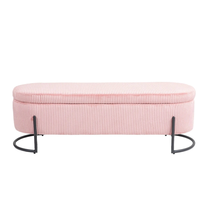 Banc de rangement ottoman en velours avec charnière de sécurité et pieds en métal