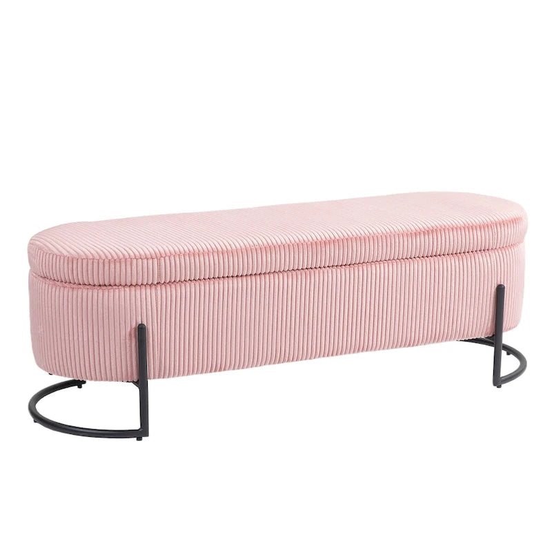 Banc de rangement ottoman en velours avec charnière de sécurité et pieds en métal