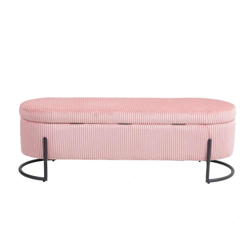 Banc de rangement ottoman en velours avec charnière de sécurité et pieds en métal