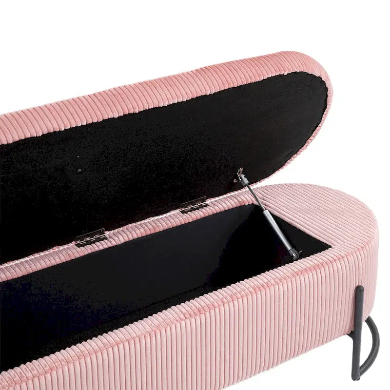 Banc de rangement ottoman en velours avec charnière de sécurité et pieds en métal
