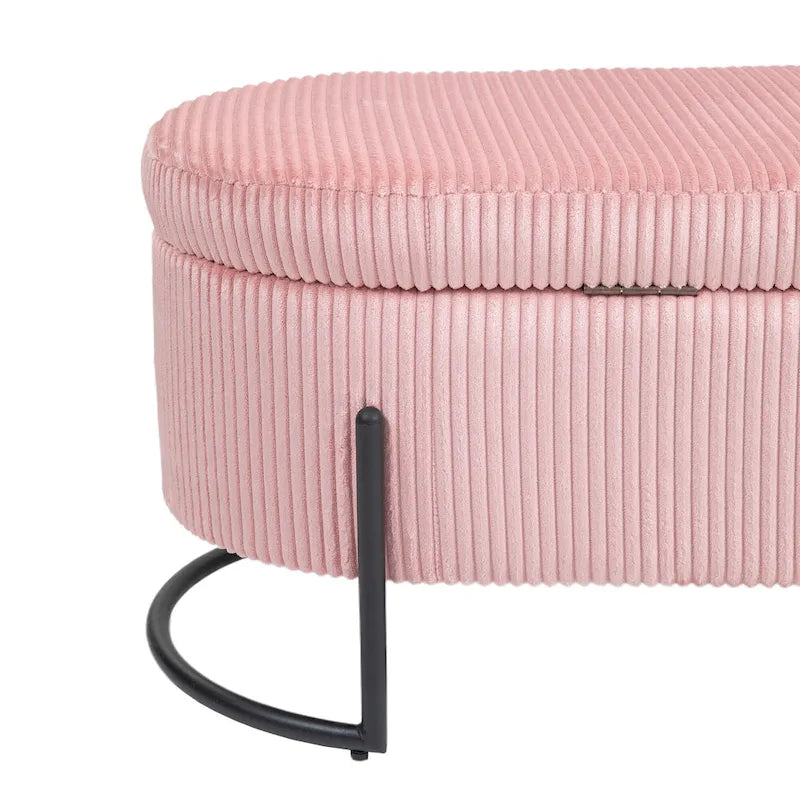 Banc de rangement ottoman en velours avec charnière de sécurité et pieds en métal