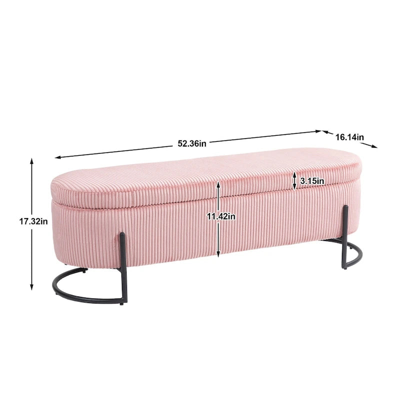 Banc de rangement ottoman en velours avec charnière de sécurité et pieds en métal