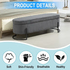Banc de rangement ottoman en velours avec charnière de sécurité et pieds en métal