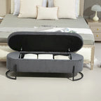 Banc de rangement ottoman en velours avec charnière de sécurité et pieds en métal