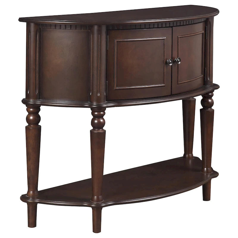 Console demi-lune avec portes d'armoire et étagère inférieure — Bois brun