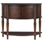 Console demi-lune avec portes d'armoire et étagère inférieure — Bois brun
