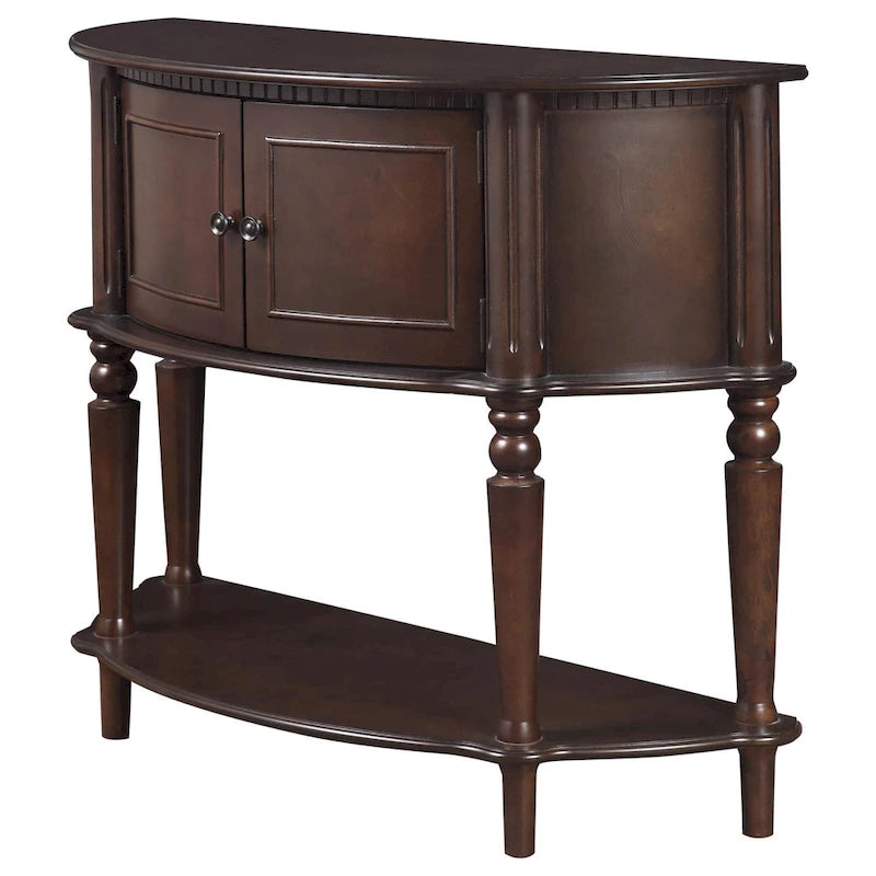 Console demi-lune avec portes d'armoire et étagère inférieure — Bois brun