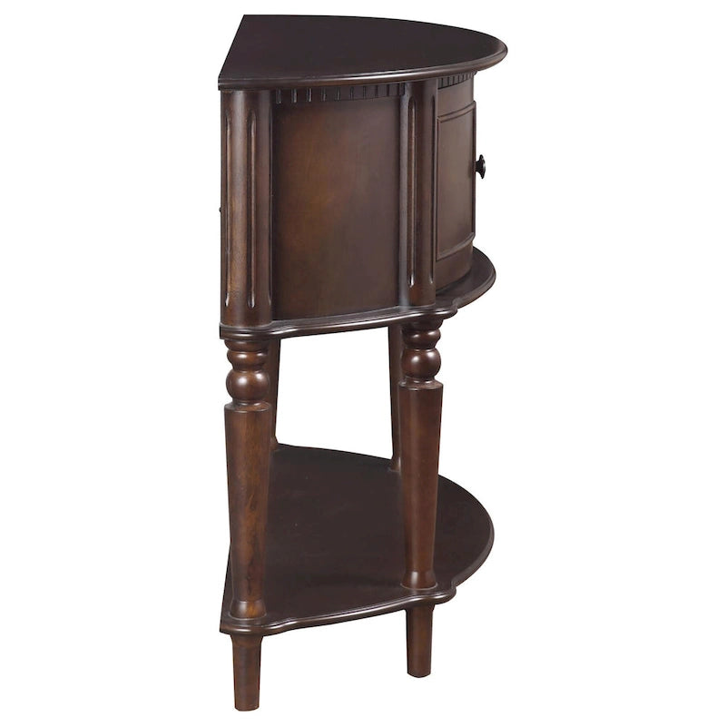 Console demi-lune avec portes d'armoire et étagère inférieure — Bois brun