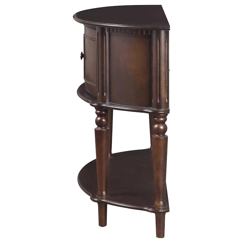 Console demi-lune avec portes d'armoire et étagère inférieure — Bois brun
