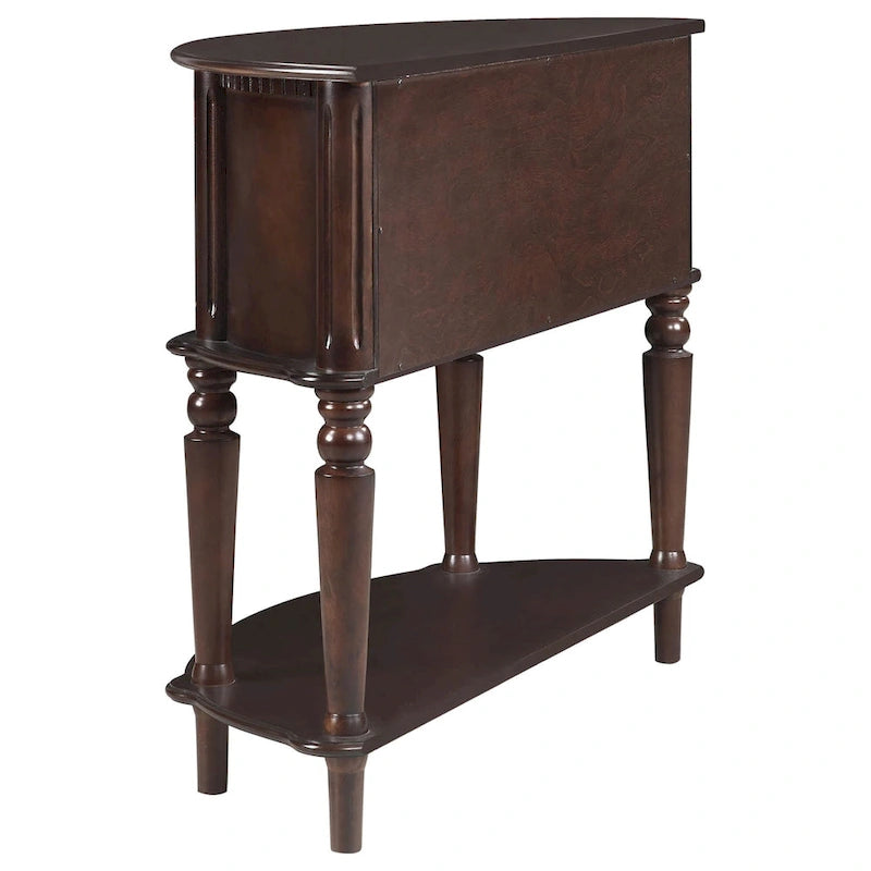 Console demi-lune avec portes d'armoire et étagère inférieure — Bois brun