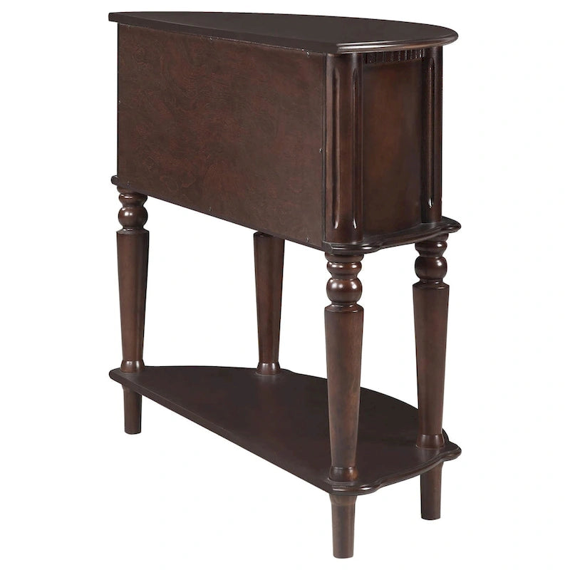 Console demi-lune avec portes d'armoire et étagère inférieure — Bois brun