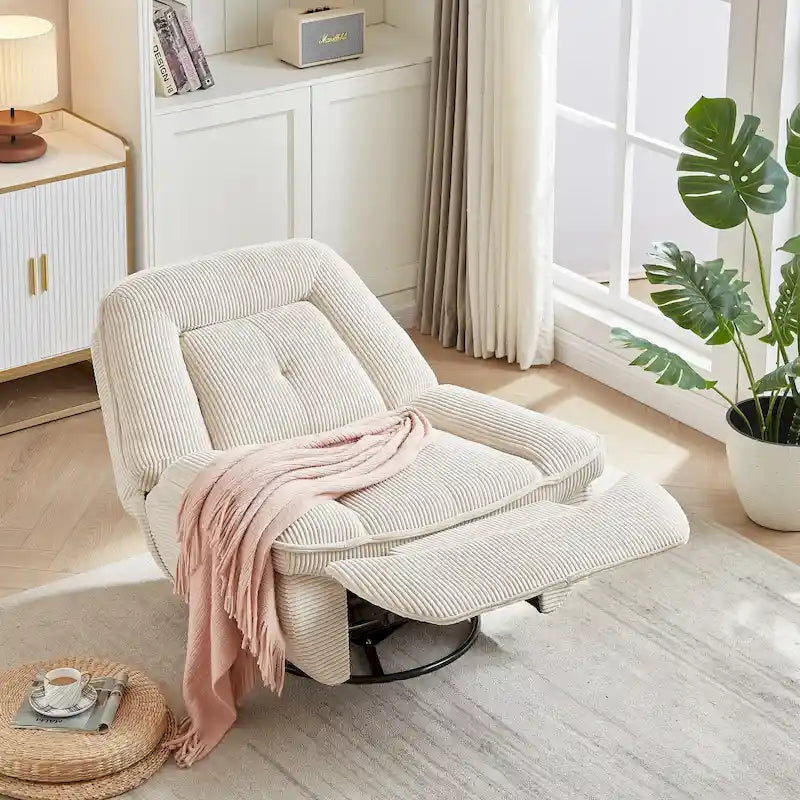 Fauteuil inclinable pivotant et basculant en velours côtelé avec repose-pieds
