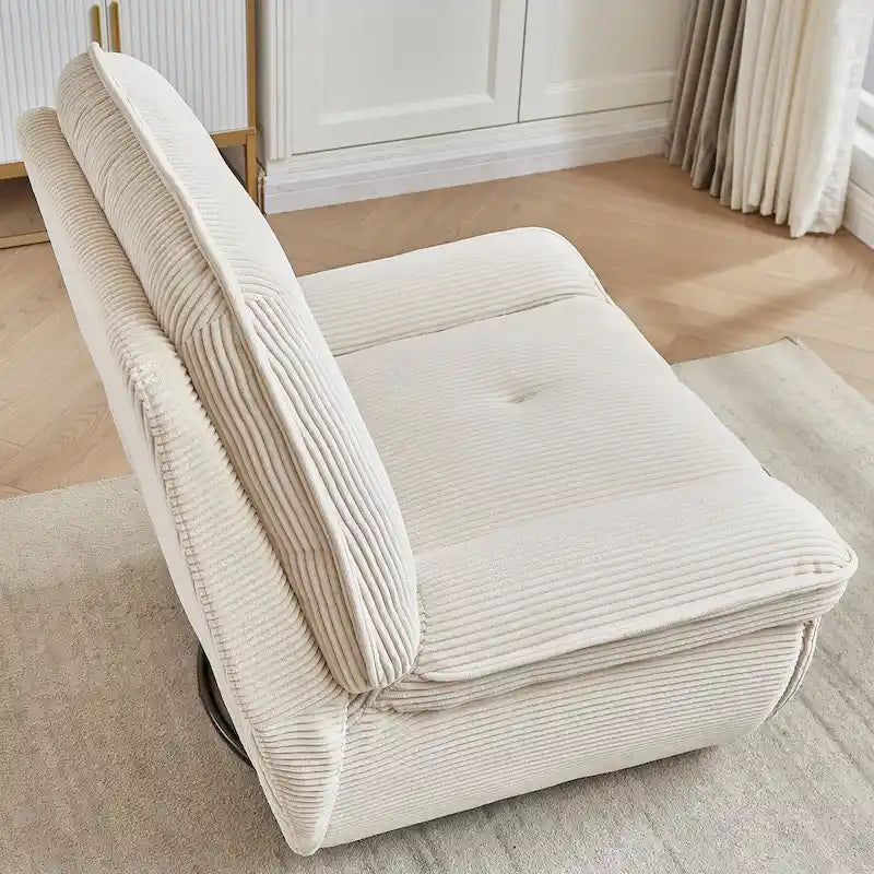 Fauteuil inclinable pivotant et basculant en velours côtelé avec repose-pieds