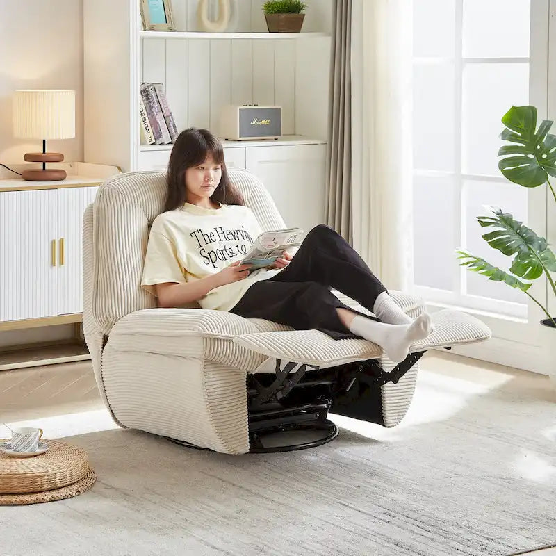 Fauteuil inclinable pivotant et basculant en velours côtelé avec repose-pieds
