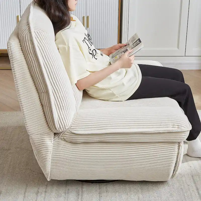 Fauteuil inclinable pivotant et basculant en velours côtelé avec repose-pieds