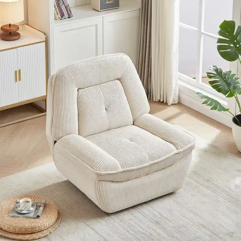 Fauteuil inclinable pivotant et basculant en velours côtelé avec repose-pieds