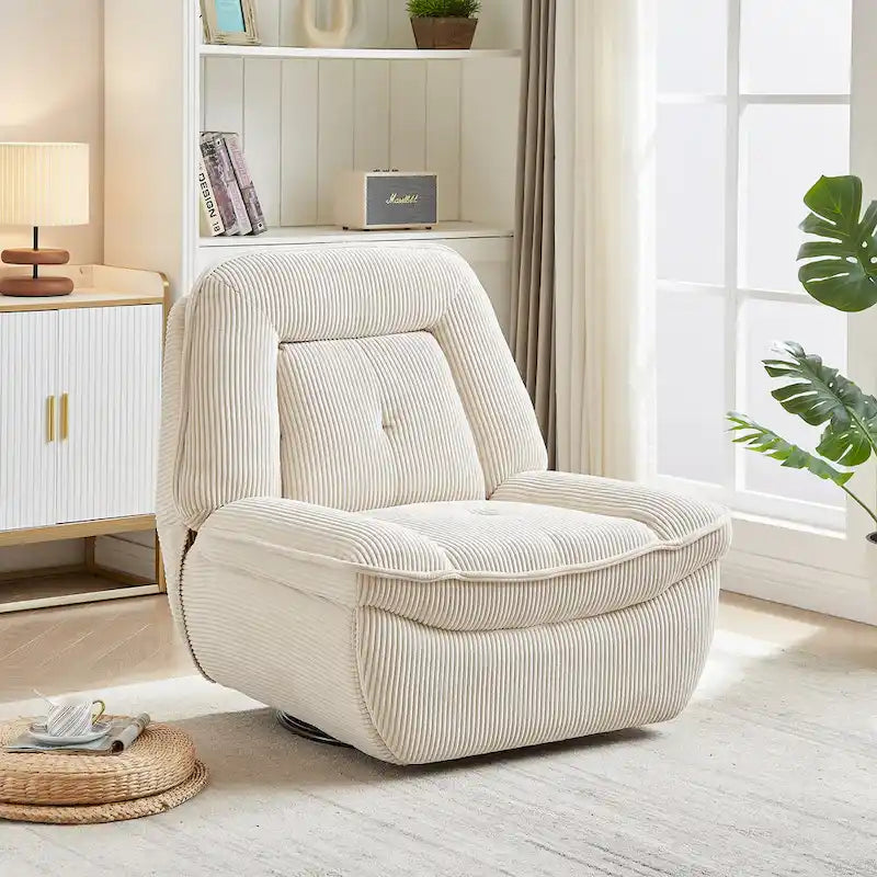Fauteuil inclinable pivotant et basculant en velours côtelé avec repose-pieds