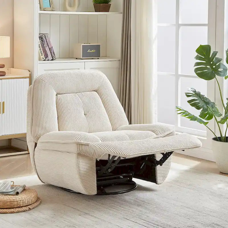Fauteuil inclinable pivotant et basculant en velours côtelé avec repose-pieds