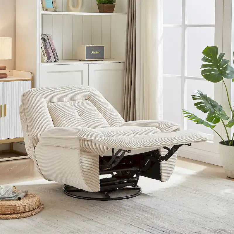 Fauteuil inclinable pivotant et basculant en velours côtelé avec repose-pieds