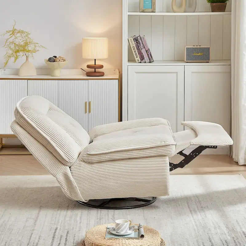 Fauteuil inclinable pivotant et basculant en velours côtelé avec repose-pieds
