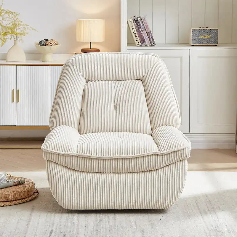 Fauteuil inclinable pivotant et basculant en velours côtelé avec repose-pieds