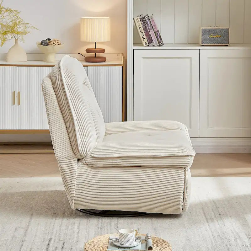Fauteuil inclinable pivotant et basculant en velours côtelé avec repose-pieds