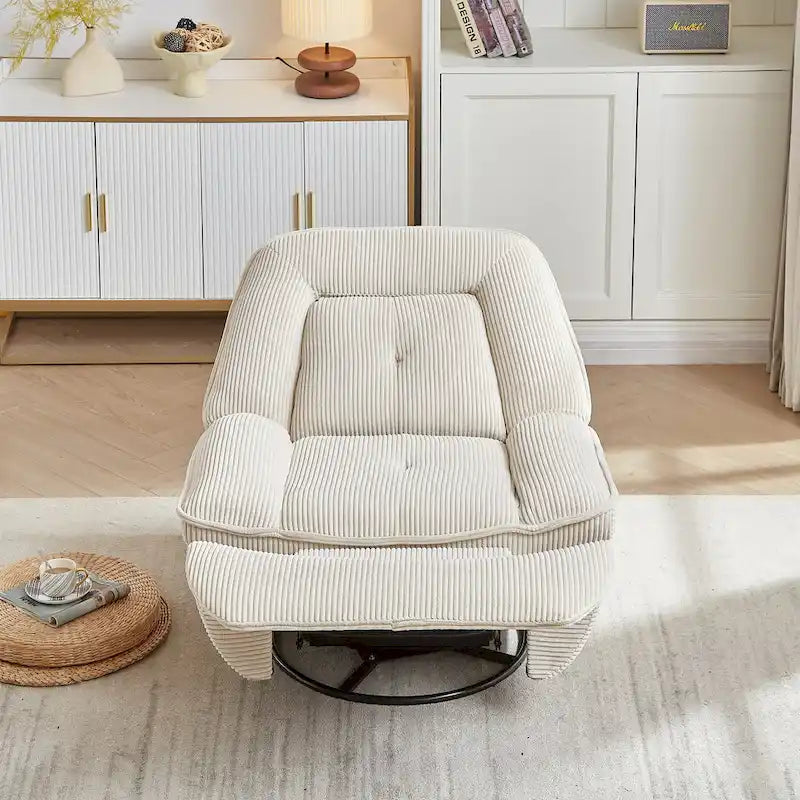 Fauteuil inclinable pivotant et basculant en velours côtelé avec repose-pieds
