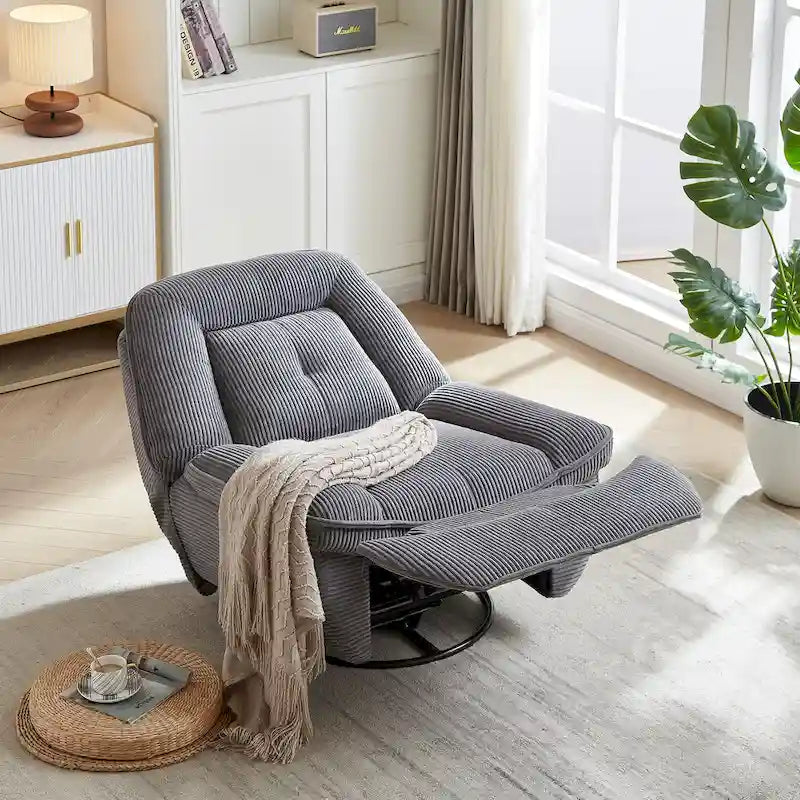 Fauteuil inclinable pivotant et basculant en velours côtelé avec repose-pieds