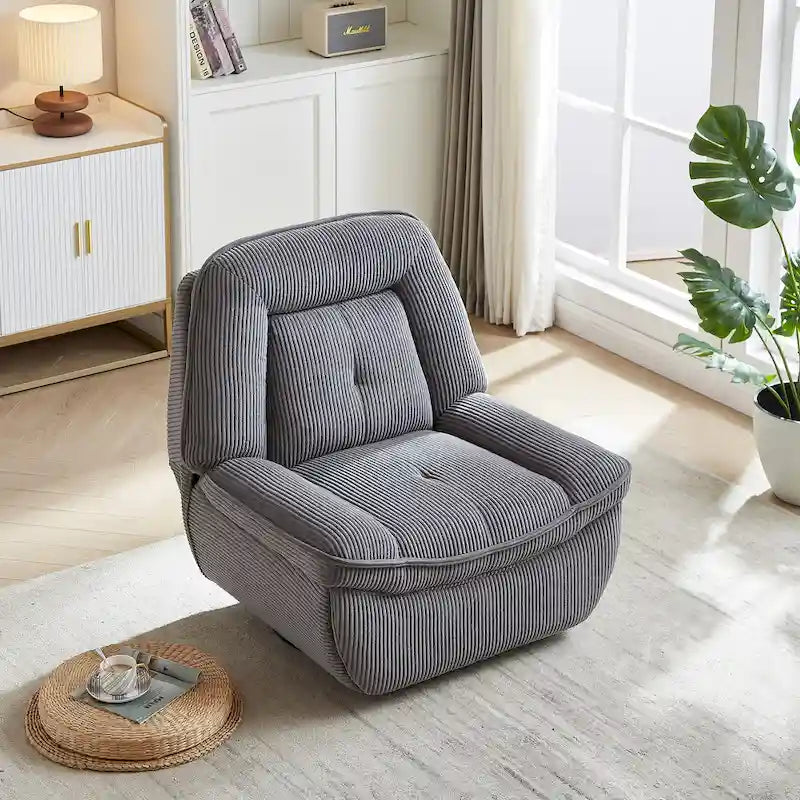Fauteuil inclinable pivotant et basculant en velours côtelé avec repose-pieds