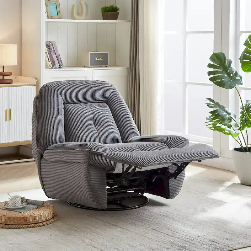 Fauteuil inclinable pivotant et basculant en velours côtelé avec repose-pieds