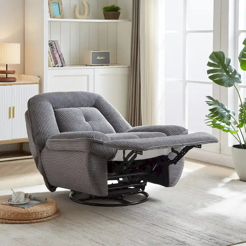 Fauteuil inclinable pivotant et basculant en velours côtelé avec repose-pieds