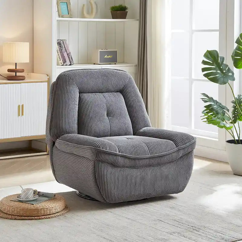 Fauteuil inclinable pivotant et basculant en velours côtelé avec repose-pieds