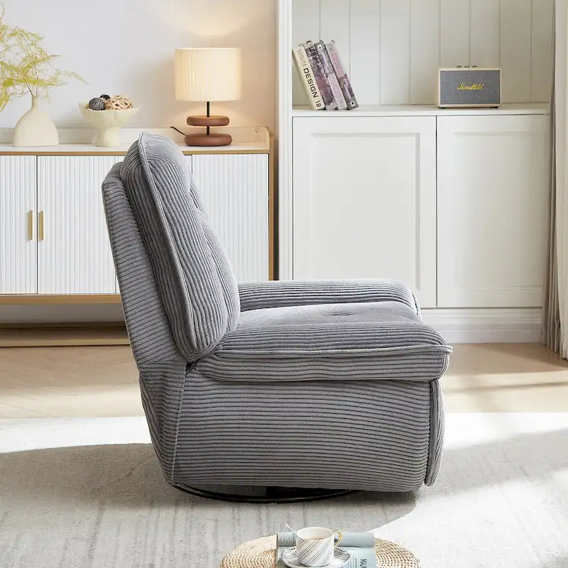 Fauteuil inclinable pivotant et basculant en velours côtelé avec repose-pieds