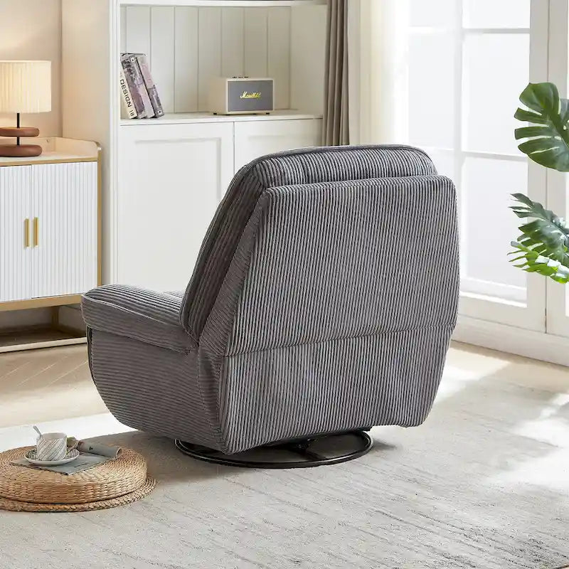 Fauteuil inclinable pivotant et basculant en velours côtelé avec repose-pieds