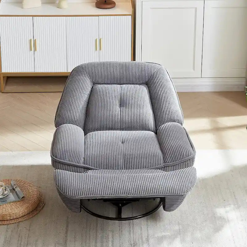 Fauteuil inclinable pivotant et basculant en velours côtelé avec repose-pieds