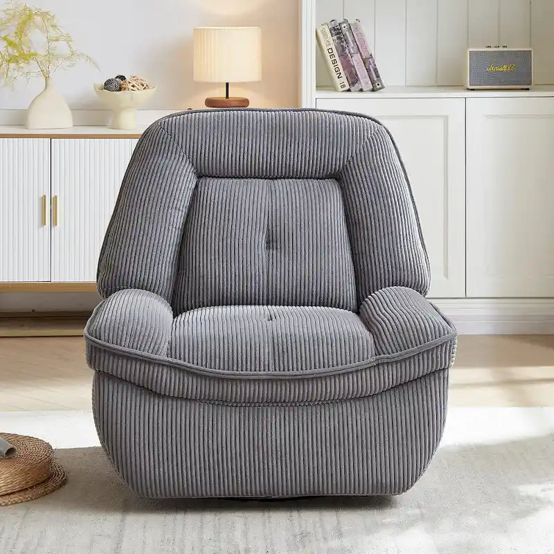 Fauteuil inclinable pivotant et basculant en velours côtelé avec repose-pieds