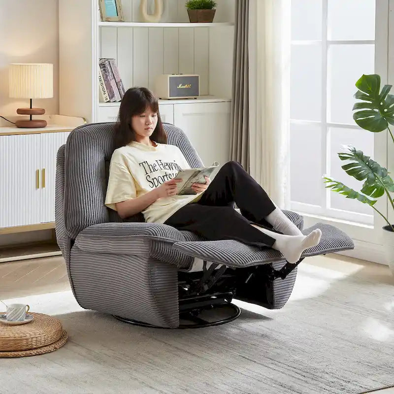 Fauteuil inclinable pivotant et basculant en velours côtelé avec repose-pieds