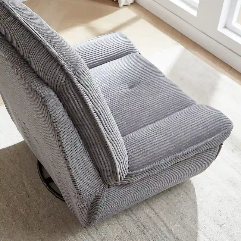 Fauteuil inclinable pivotant et basculant en velours côtelé avec repose-pieds