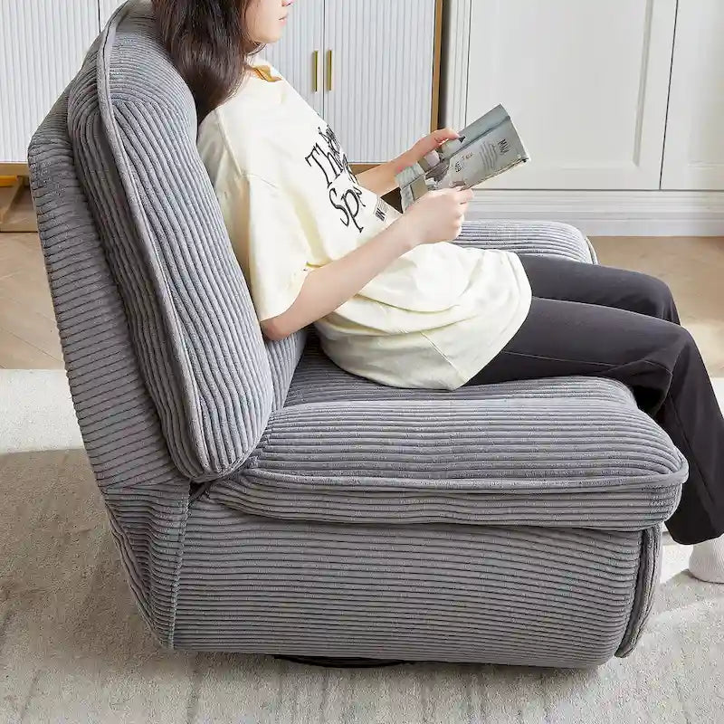 Fauteuil inclinable pivotant et basculant en velours côtelé avec repose-pieds
