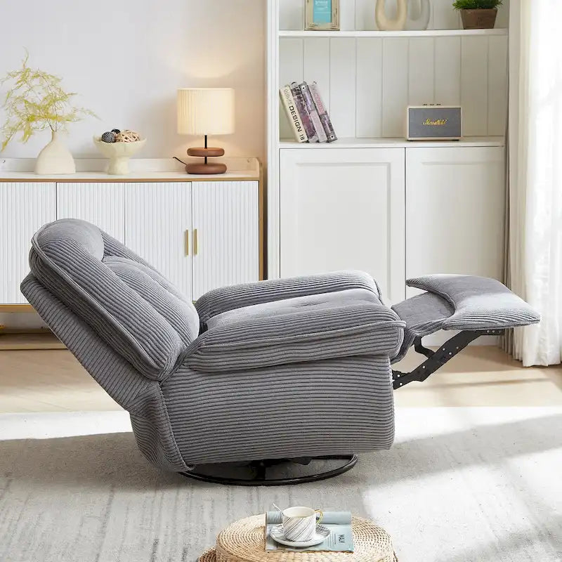 Fauteuil inclinable pivotant et basculant en velours côtelé avec repose-pieds