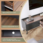 Meuble TV Mid-Century Modern 160 cm avec armoires coulissantes et tiroirs — Brun foncé et noir