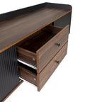 Meuble TV Mid-Century Modern 160 cm avec armoires coulissantes et tiroirs — Brun foncé et noir